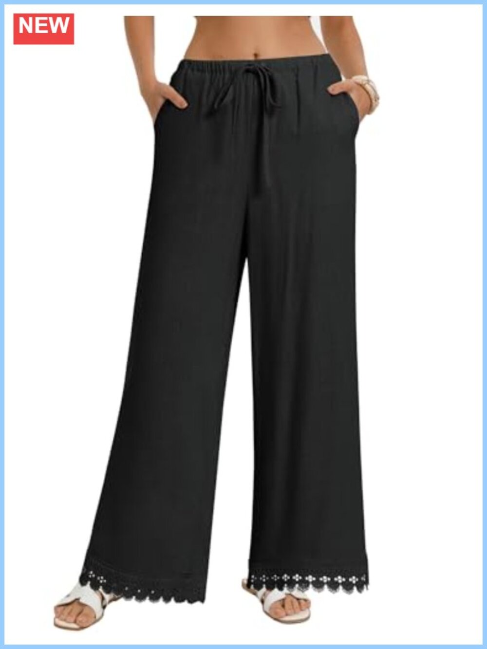 Women Linen High Waist Wide Leg Palazzo Pants